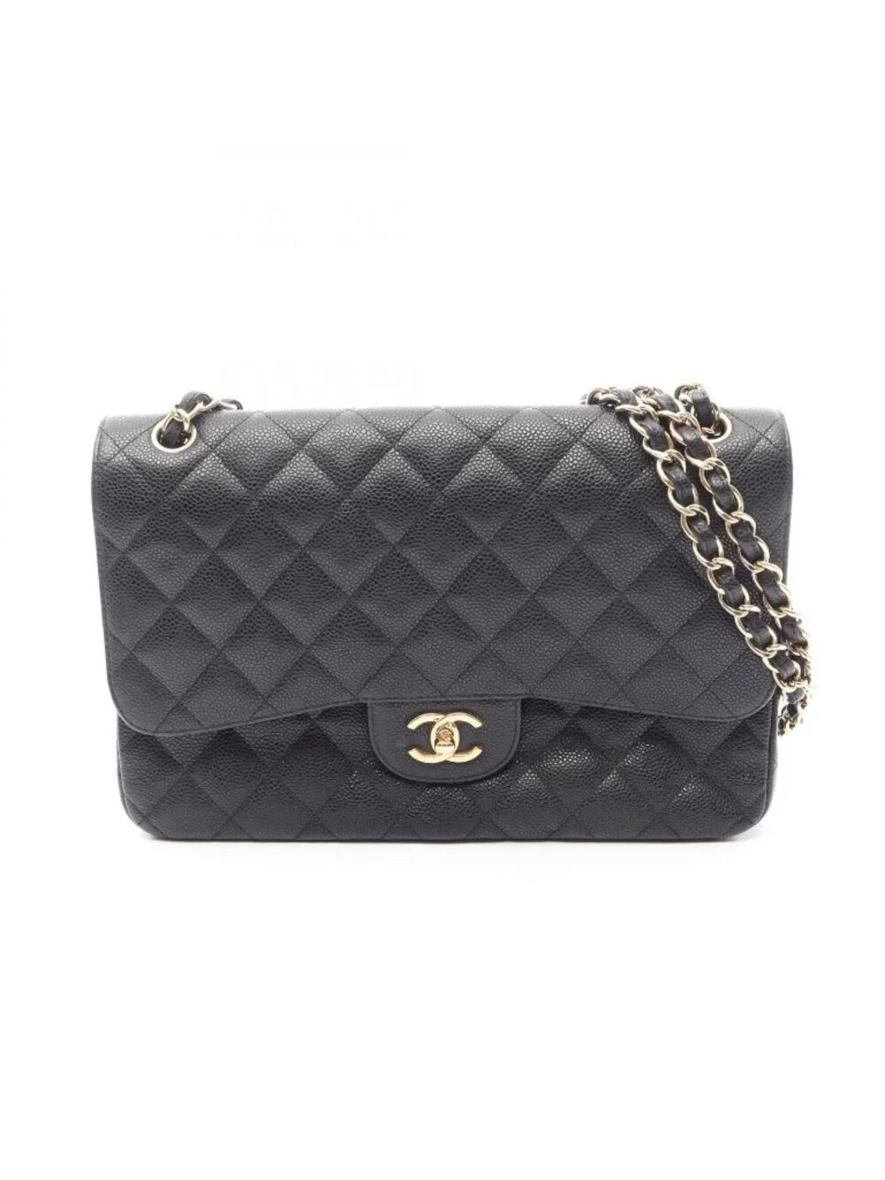 Chanel Shoulder Bag Deca Quilted 30 Classic Large Double Flap Black Calf Chain